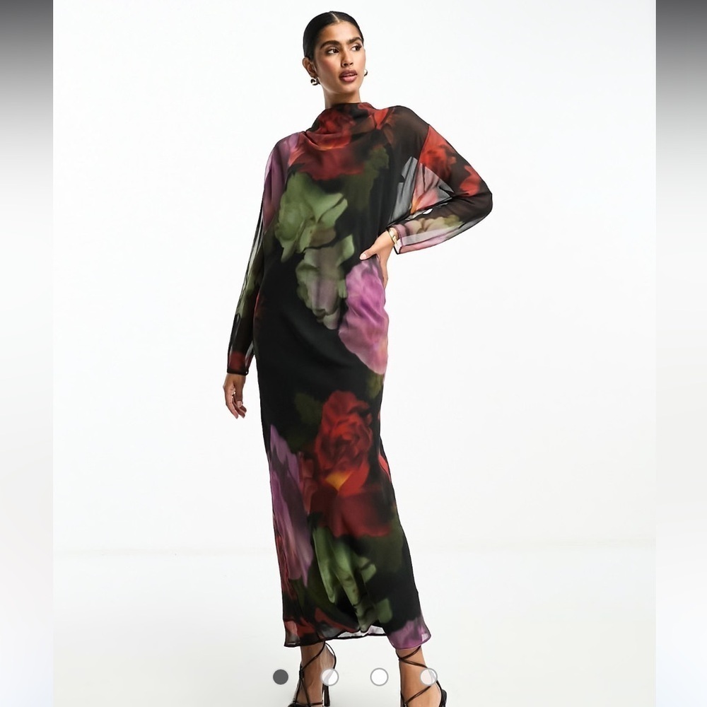 NWT ASOS DESIGN chiffon maxi dress blurred floral print with turtleneck size 8